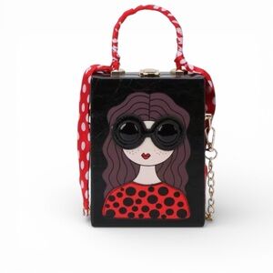 Vegan Leather Chic Iconic Movie Star; Polka Dots Black & Red Crossbody Bag NWOT